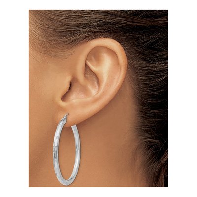 14K White Gold 40mm Diamond-Cut Tube Hoop Earrings – view 3