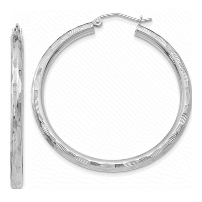 14K White Gold 40mm Diamond-Cut Tube Hoop Earrings