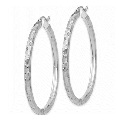 14K White Gold 60mm Diamond-Cut Tube Hoop Earrings – view 3