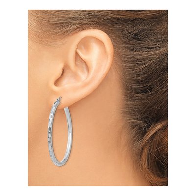 14K White Gold 60mm Diamond-Cut Tube Hoop Earrings – view 4