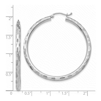 14K White Gold 60mm Diamond-Cut Tube Hoop Earrings – view 5