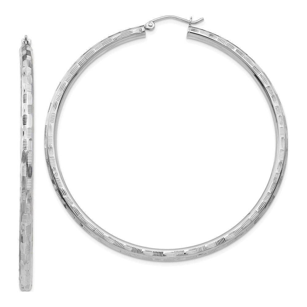 14K White Gold 60mm Diamond-Cut Tube Hoop Earrings