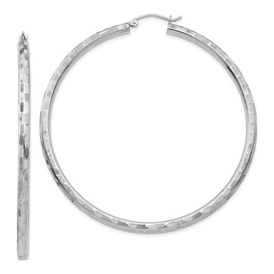 14K White Gold 60mm Diamond-Cut Tube Hoop Earrings