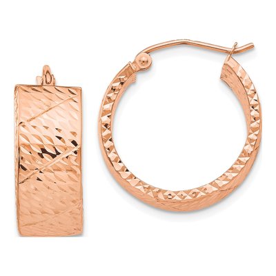 14K Rose Gold 22mm Diamond-Cut Hoop Earrings