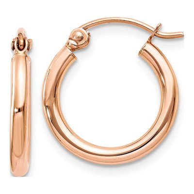 14K Rose Gold 15mm Tube Hoop Earrings