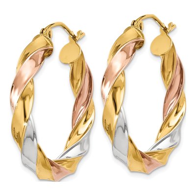 14K Tri-Color Gold 29mm Twisted Hoop Earrings – view 3