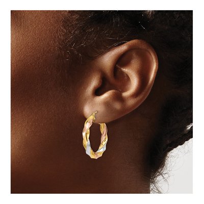 14K Tri-Color Gold 29mm Twisted Hoop Earrings – view 4