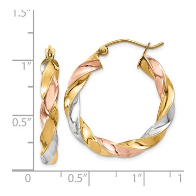 14K Tri-Color Gold 29mm Twisted Hoop Earrings – view 5