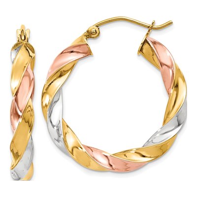 14K Tri-Color Gold 29mm Twisted Hoop Earrings