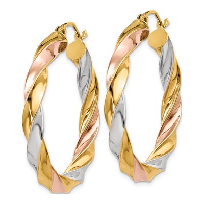 14K Tri-Color Gold 33mm Twisted Hoop Earrings – view 3