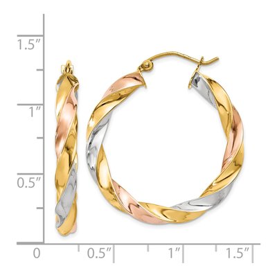 14K Tri-Color Gold 33mm Twisted Hoop Earrings – view 5