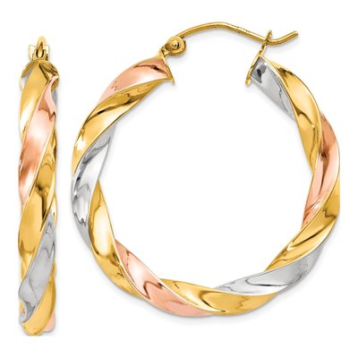 14K Tri-Color Gold 33mm Twisted Hoop Earrings