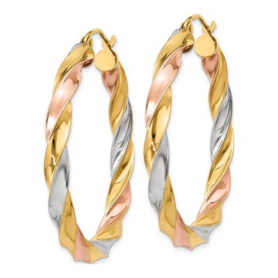 14K Tri-Color Gold 34mm Twisted Hoop Earrings – view 3