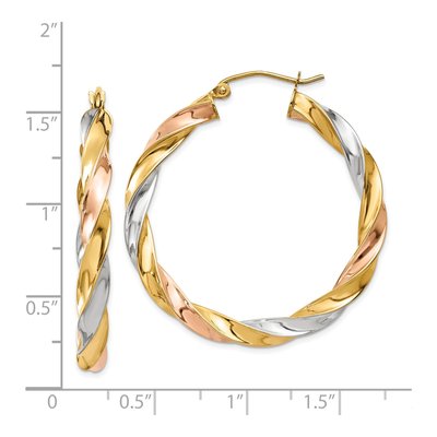 14K Tri-Color Gold 34mm Twisted Hoop Earrings – view 5