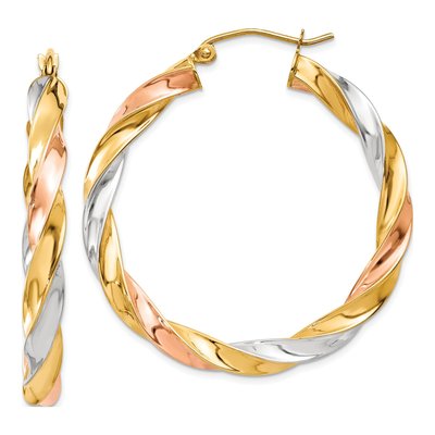 14K Tri-Color Gold 34mm Twisted Hoop Earrings