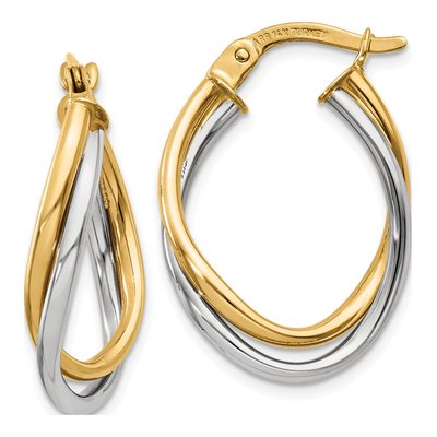 14K Two-Tone Gold 20mm Oval Hoop Earrings