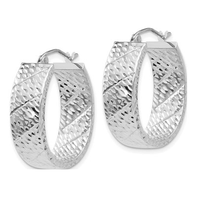 14K White Gold Diamond-Cut Hoop Earrings – view 3