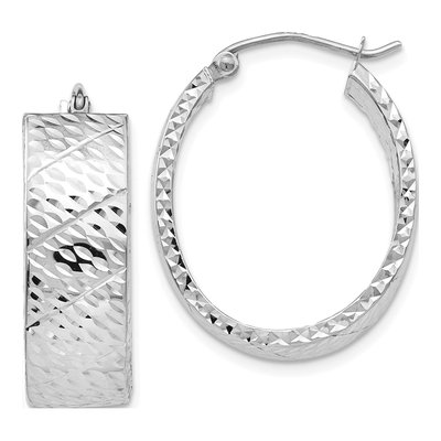 14K White Gold Diamond-Cut Hoop Earrings