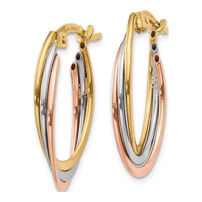 14K Tri-Color Gold Oval Hoop Earrings – view 3