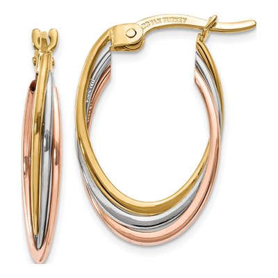14K Tri-Color Gold Oval Hoop Earrings