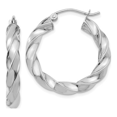 14K White Gold 26mm Twisted Hoop Earrings