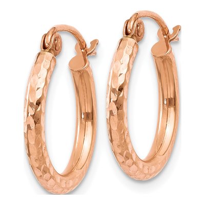 14K Rose Gold 15mm Diamond-Cut Hoop Earrings – view 2