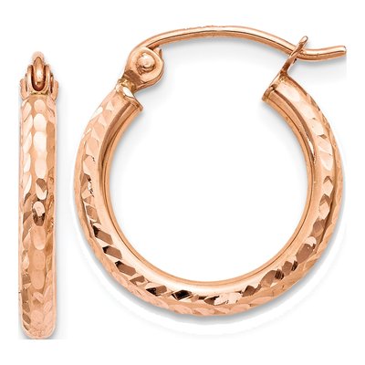14K Rose Gold 15mm Diamond-Cut Hoop Earrings