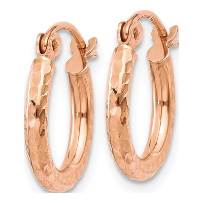 14K Rose Gold 13mm Diamond-Cut Tube Hoop Earrings – view 3