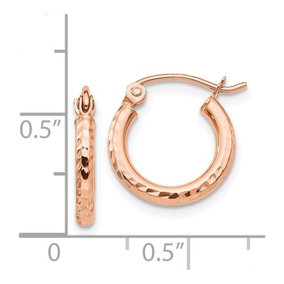14K Rose Gold 13mm Diamond-Cut Tube Hoop Earrings – view 5