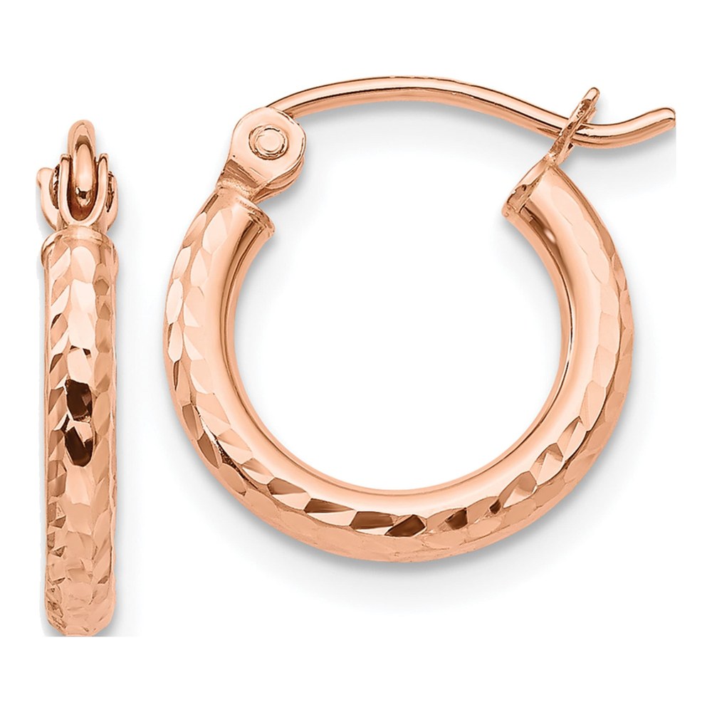 14K Rose Gold 13mm Diamond-Cut Tube Hoop Earrings