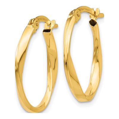 14K Yellow Gold Twisted Oval Hoop Earrings – view 2