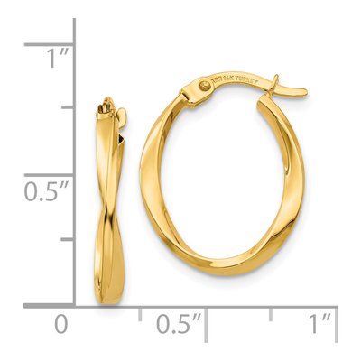 14K Yellow Gold Twisted Oval Hoop Earrings – view 4