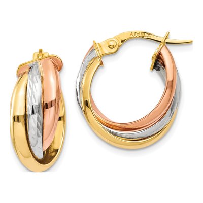 14K Tri-Color Gold 21mm Hoop Earrings