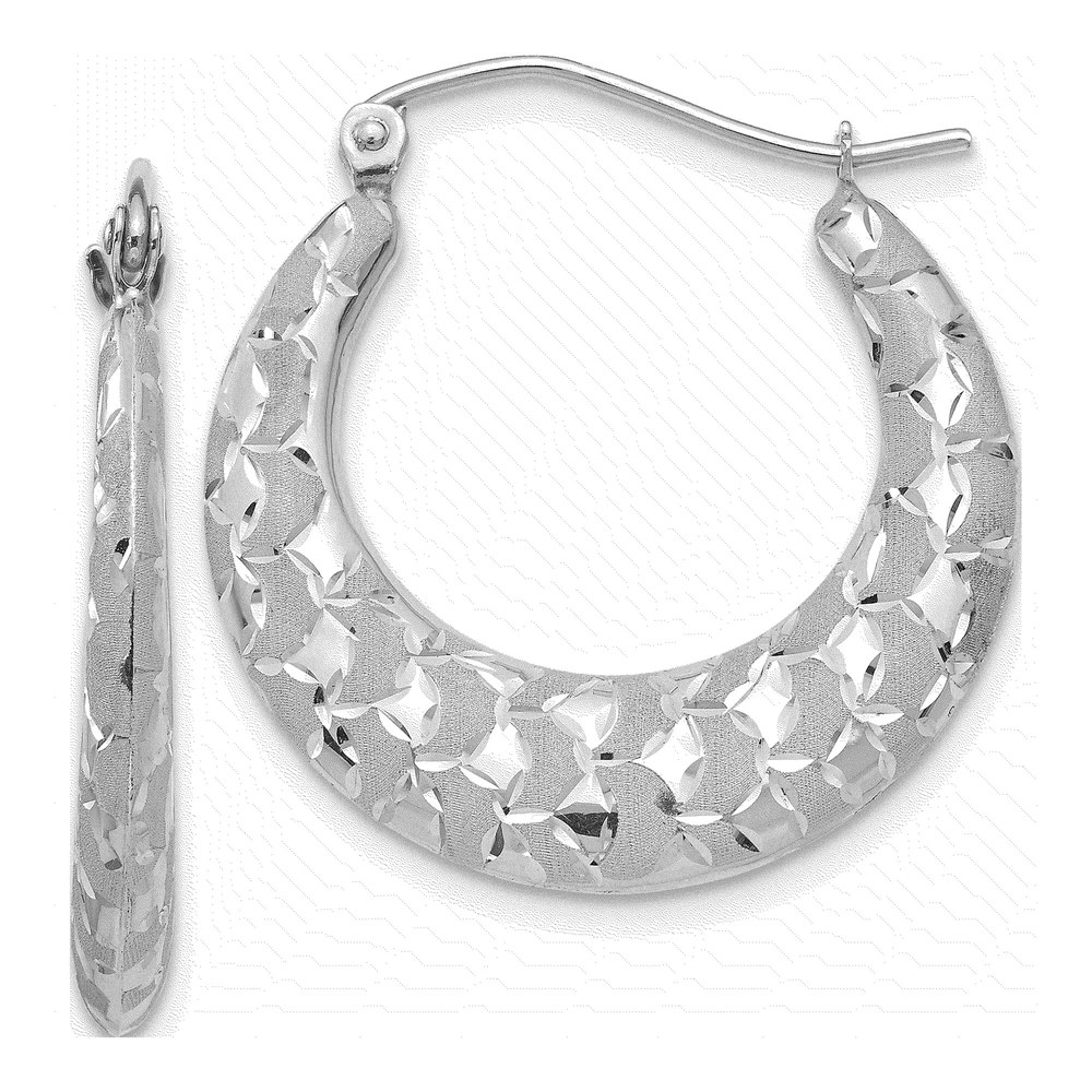 14K White Gold 26mm Diamond-Cut Hoop Earrings