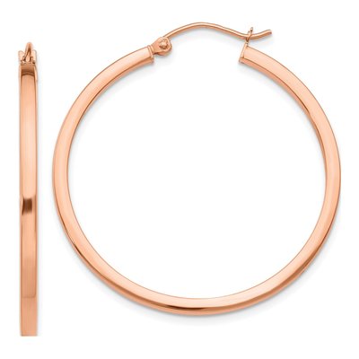 14K Rose Gold 35mm Square-Tube Hoop Earrings