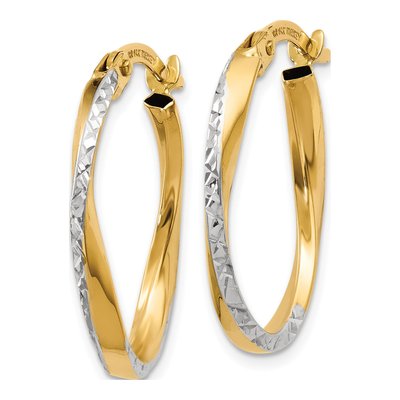 14K Yellow Gold 17mm Textured Oval Hoop Earrings – view 3