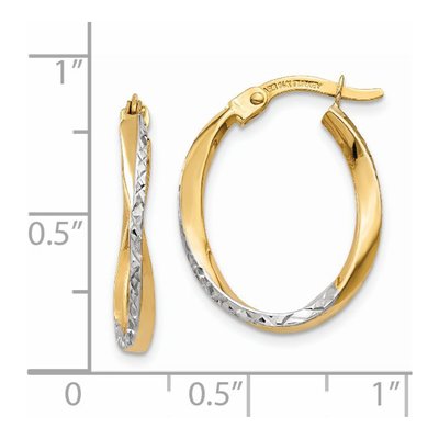 14K Yellow Gold 17mm Textured Oval Hoop Earrings – view 5