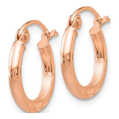 14K Rose Gold 13mm Diamond-Cut Tube Hoop Earrings – view 3