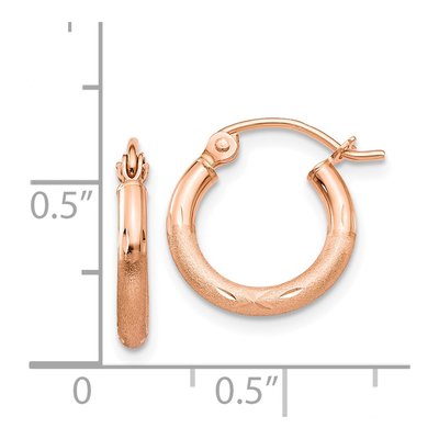 14K Rose Gold 13mm Diamond-Cut Tube Hoop Earrings – view 5