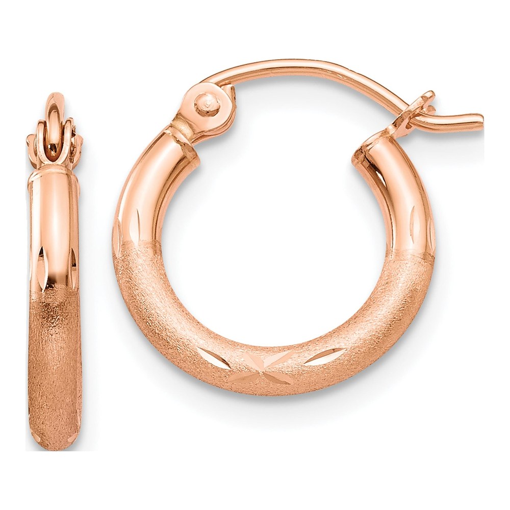 14K Rose Gold 13mm Diamond-Cut Tube Hoop Earrings