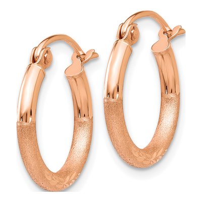 14K Rose Gold 15mm Diamond-Cut Hoop Earrings – view 3