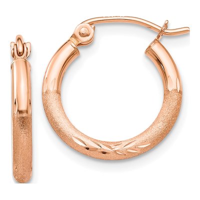 14K Rose Gold 15mm Diamond-Cut Hoop Earrings
