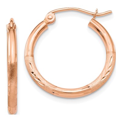 14K Rose Gold 20mm Diamond-Cut Tube Hoop Earrings