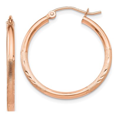14K Rose Gold 25mm Diamond-Cut Hoop Earrings