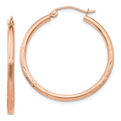 14K Rose Gold 30mm Diamond-Cut Tube Hoop Earrings