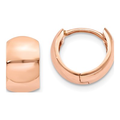14K Rose Gold 9.75mm Round Huggie Hoop Earrings