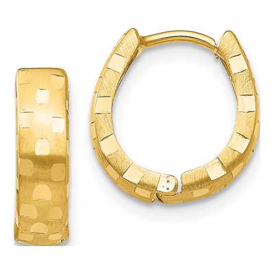 14K Yellow Gold 14mm Diamond-Cut Huggie Hoop Earrings