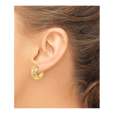 14K Yellow Gold 16mm Textured Huggie Hoop Earrings – view 4