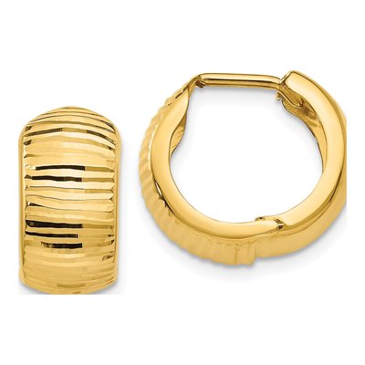 14K Yellow Gold 16mm Textured Huggie Hoop Earrings