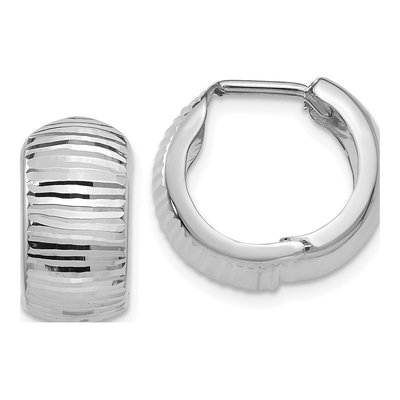 14K White Gold 16mm Textured Huggie Hoop Earrings